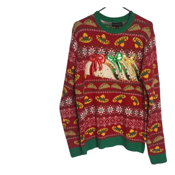 Christmas Sweater Tacos  Unisex Men Women Ugly Mexican Fiesta Size Medium - Picture 2 of 13